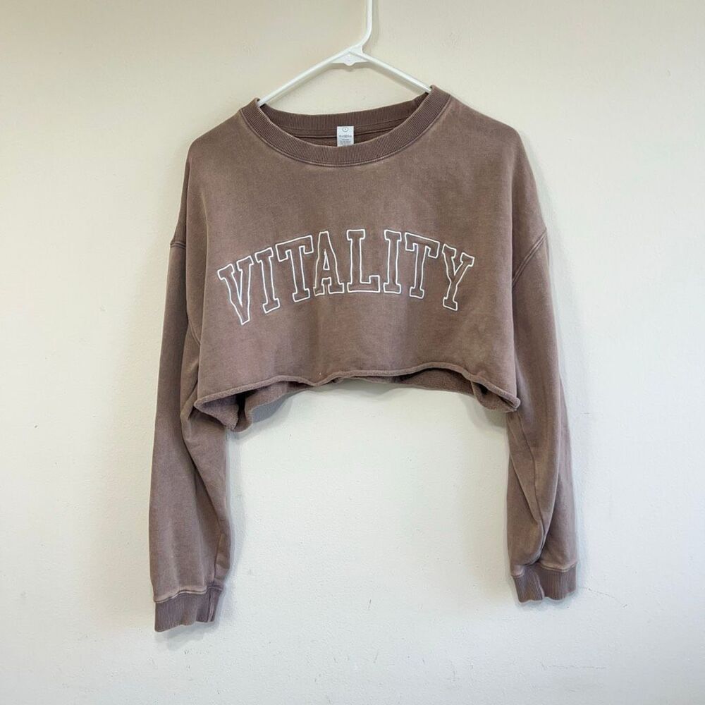 Vitality Brown Acid Wash Crop Sweater Small Women